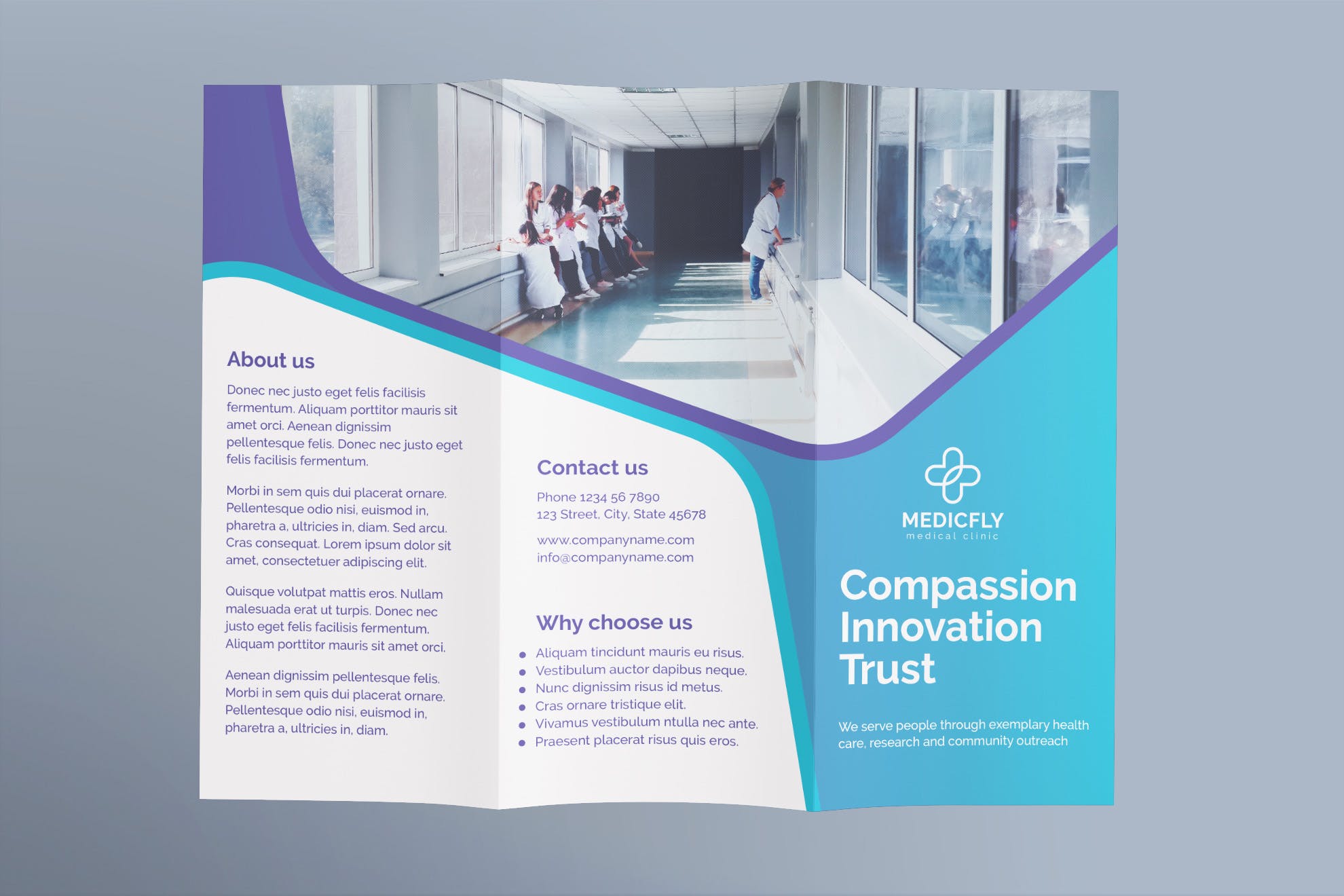 私人诊所/医院三折页宣传单设计模板 Medical Clinic Brochure Trifold插图(1)