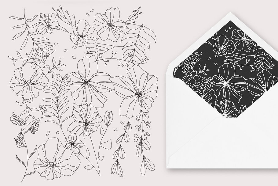 6个极简主义描线花卉插画 6 Flower Lineart Illustrations插图1