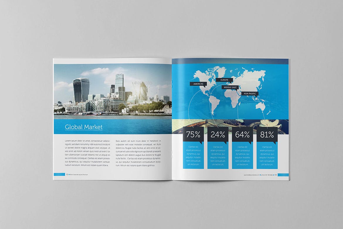 信息科技企业公司画册设计模板素材 Blue Corporate Square Brochure插图6
