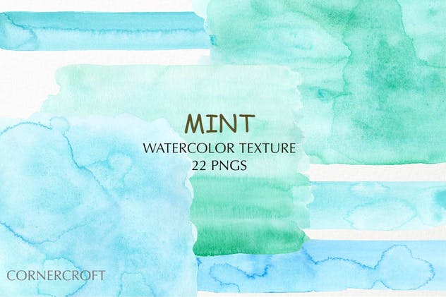 薄荷绿松石水彩背景纹理素材 Watercolor Texture Mint插图4