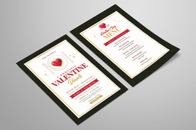情人节主题套餐菜单设计模板 Valentine Dinner & Menu Template插图(4)