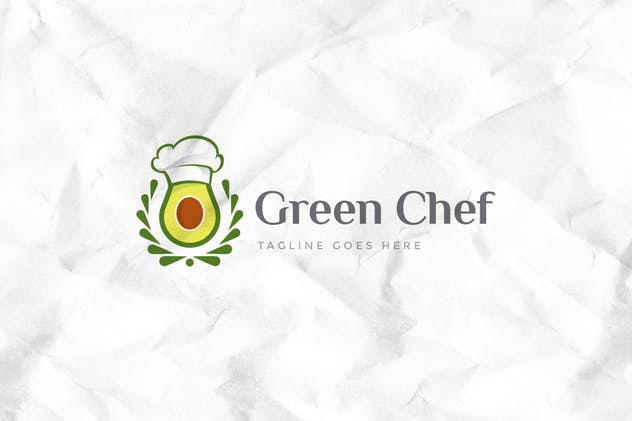 绿色有机食品餐厅品牌Logo设计模板 Green Chef Avocado Logo Template插图(1)