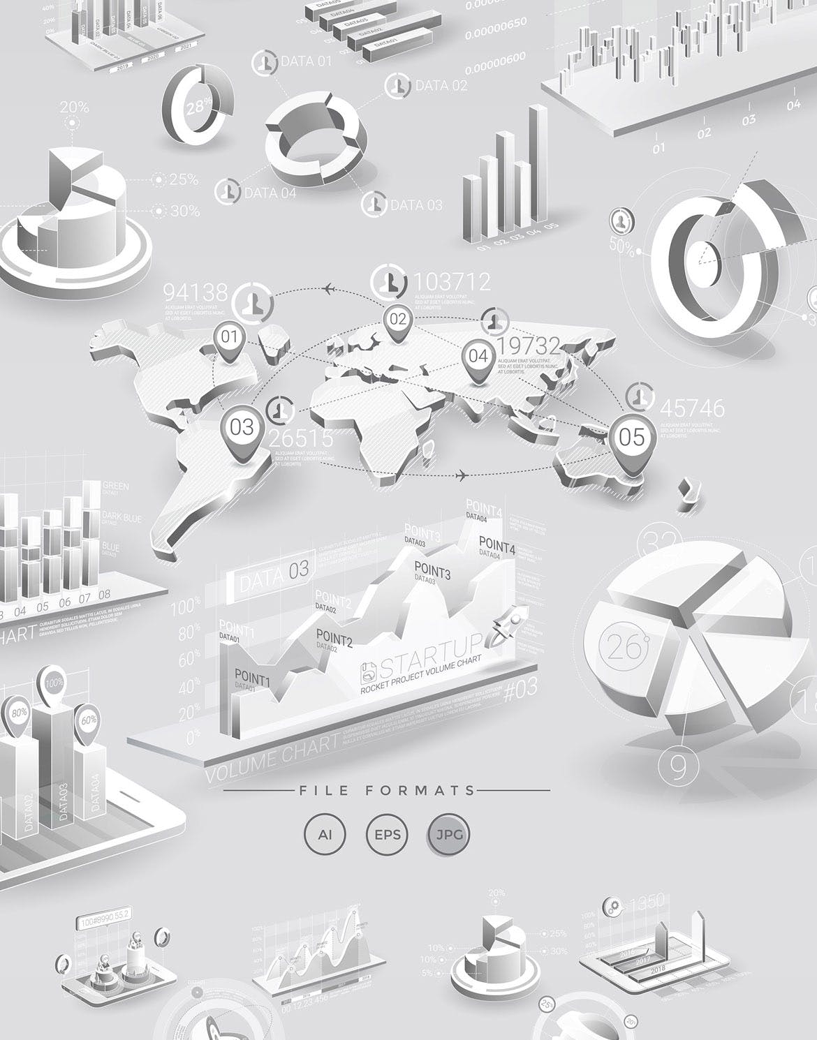 白色3D图表模板信息图表设计素材下载 White Infographic Elements插图1