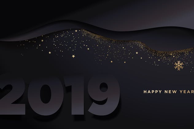 2019年新年星光装饰山脉背景贺卡海报设计矢量模板 Happy New Year 2019插图1
