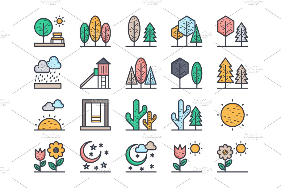 125多个大自然资源图标集  125+ Flat Nature Icons Set插图(1)