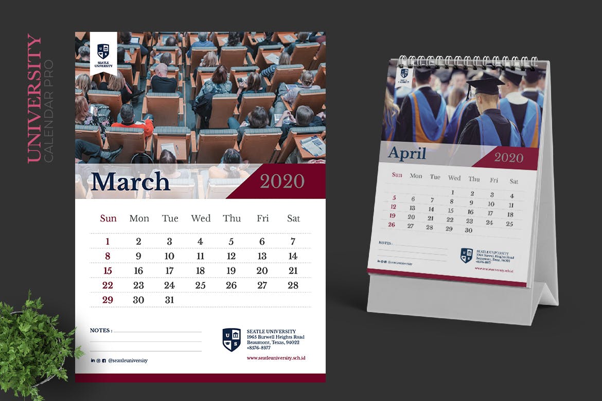 多行业通用可定制2020年活页台历表设计模板 2020 University Calendar Pro插图2