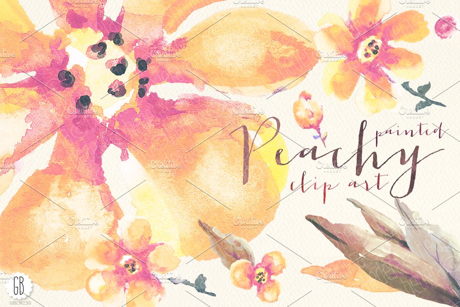 手绘逼真水彩桃花图像花卉设计插画 Aquarelle peach flowers clip art插图