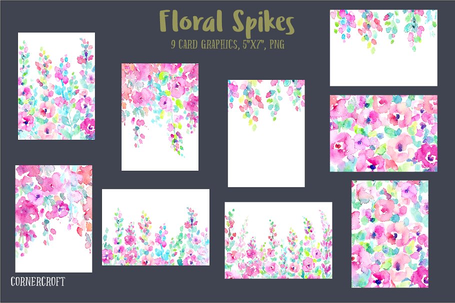 水彩花卉插画设计套件 Watercolor Design Kit Floral Spikes插图3
