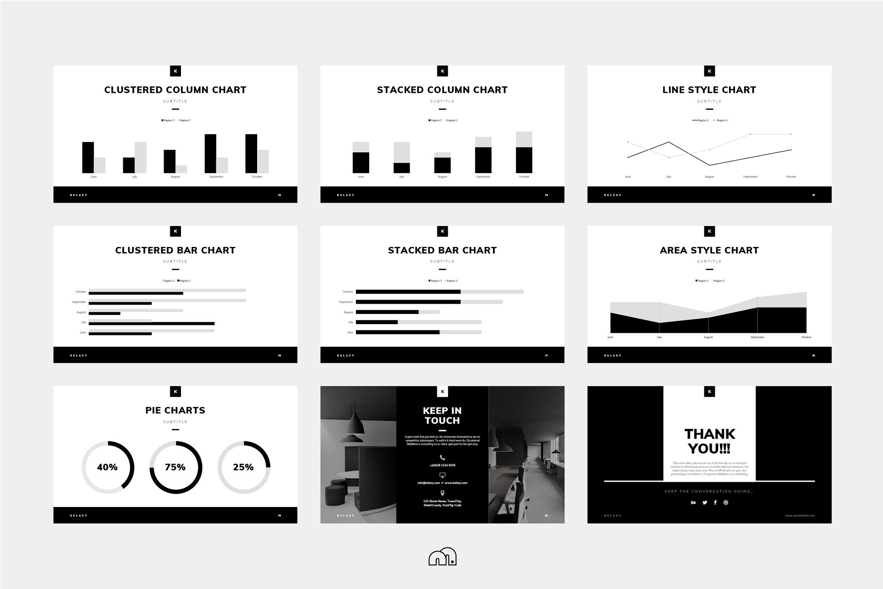 创意团队企业黑白风Keynote幻灯片模板 Kelsey – Keynote Presentation插图(9)