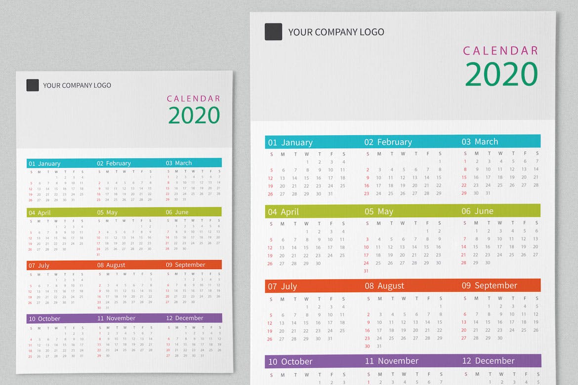 彩色表格版式2020日历表年历设计模板 Creative Calendar Pro 2020插图2
