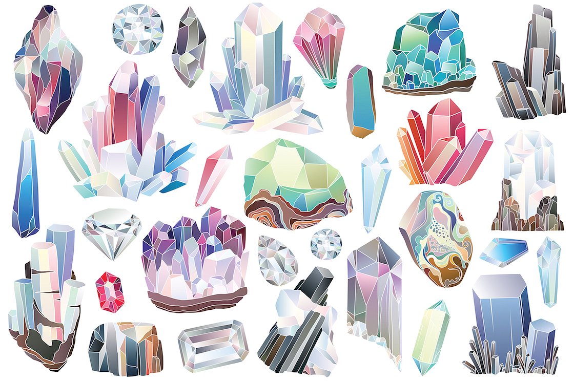 29款手绘钻石水晶宝石类矢量插画 29 Crystals, Gems & Diamonds Clipart插图