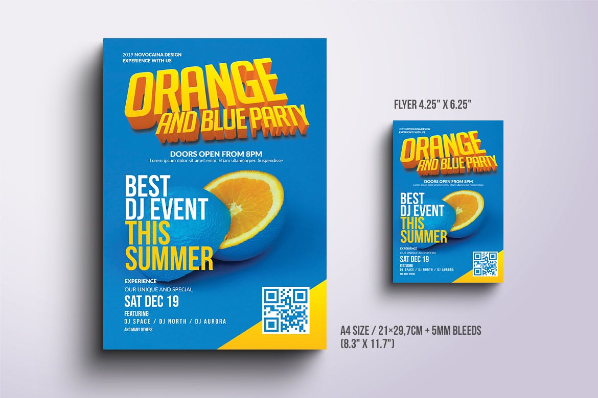 橙色派对活动海报传单设计模板 Orange Party Flyer & Poster Design插图(1)