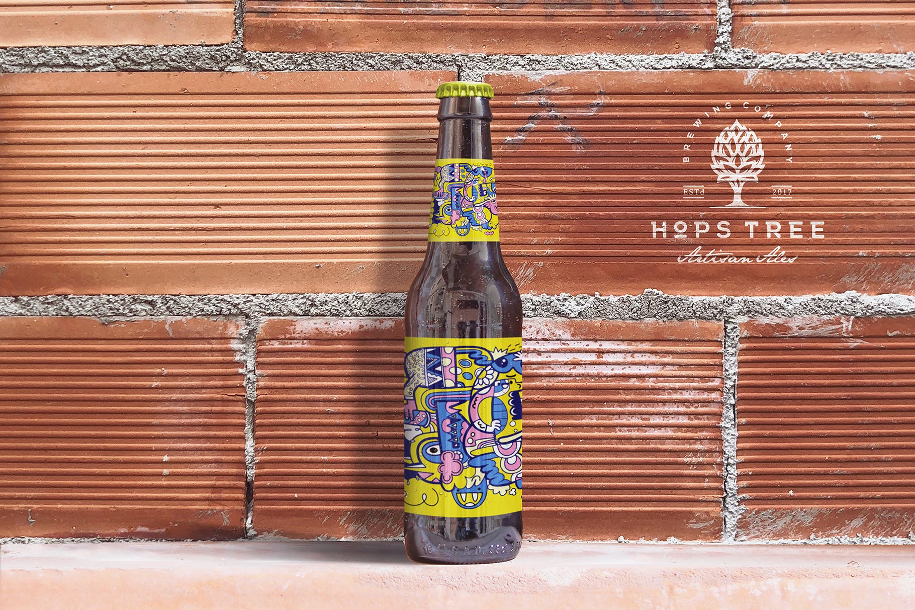 砖墙背景啤酒瓶外观设计样机模板 Brick Backgrounds Beer Mockup插图1