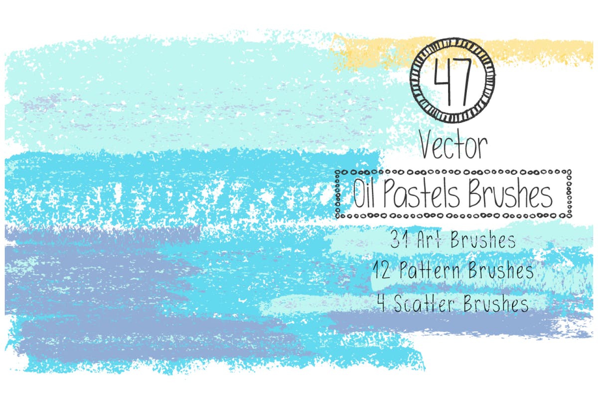 蜡笔绘画艺术AI画笔笔画 Vector Oil Pastels Brushes插图
