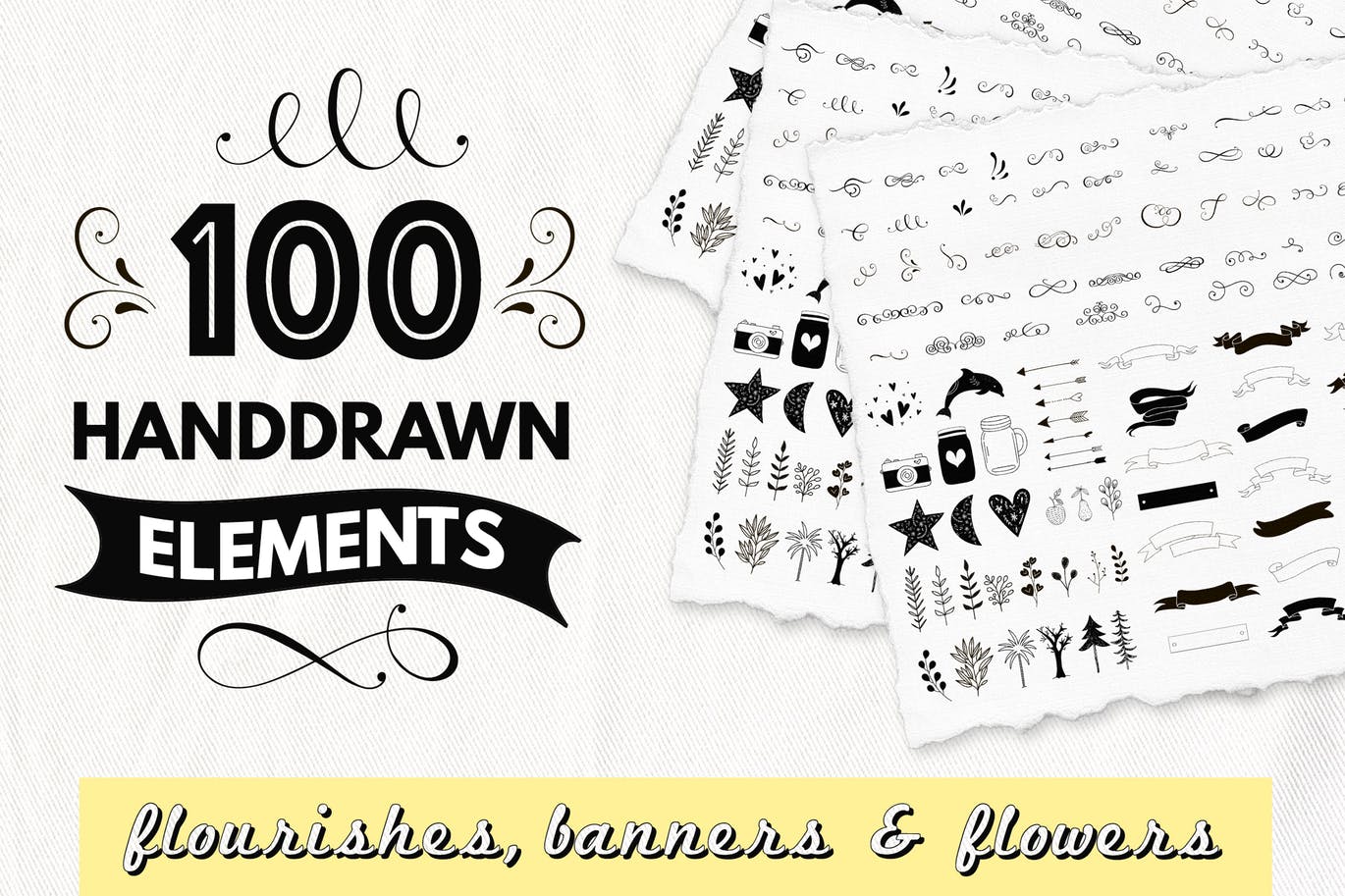 100种手绘装饰元素矢量图案素材 100 Decorative Elements插图