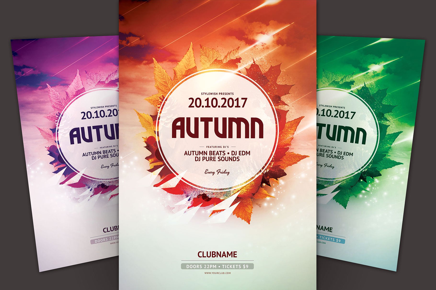 秋天枫叶主题传单模板 Autumn Flyer Template插图