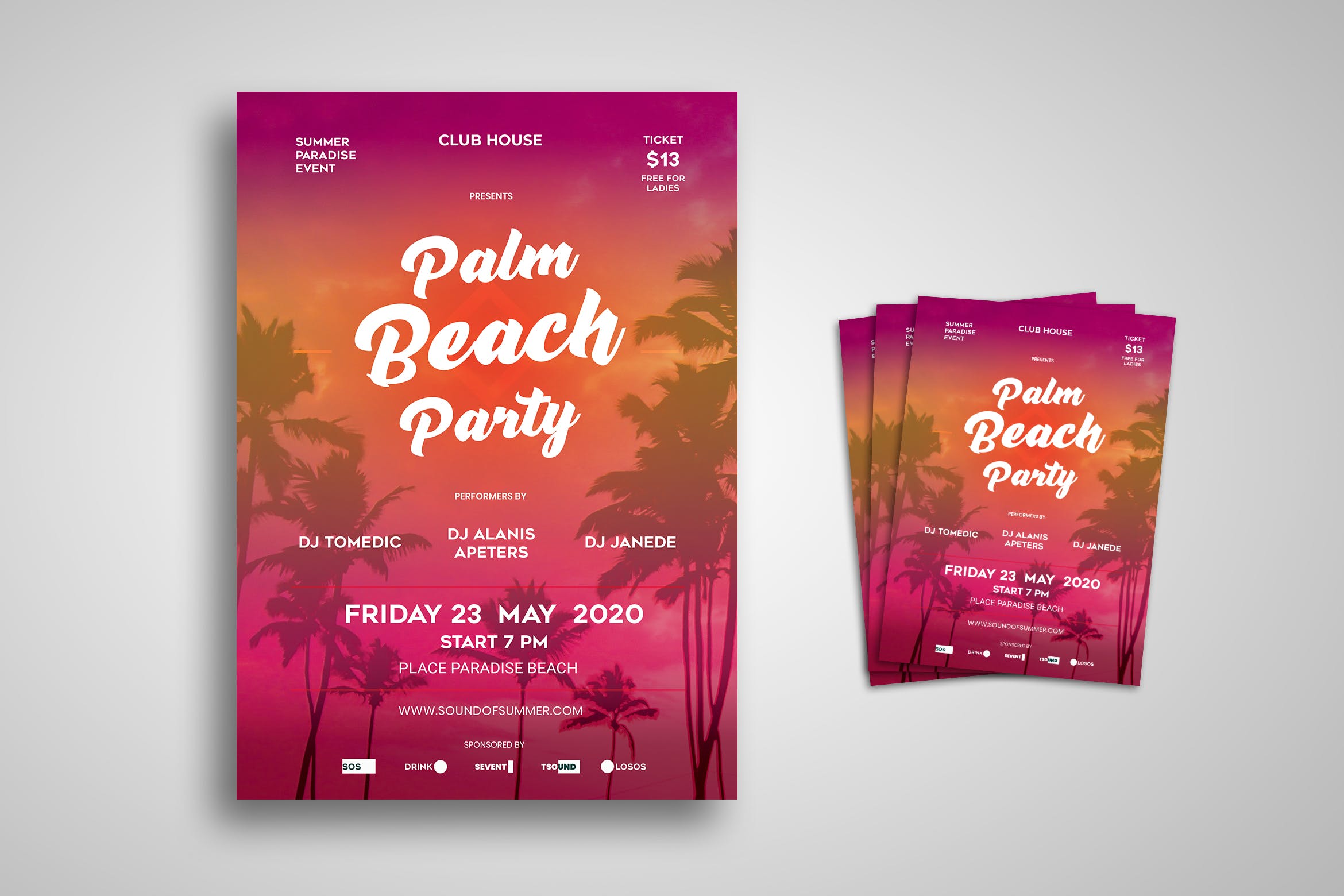沙滩派对活动宣传海报传单设计模板 Beach Party Flyer插图