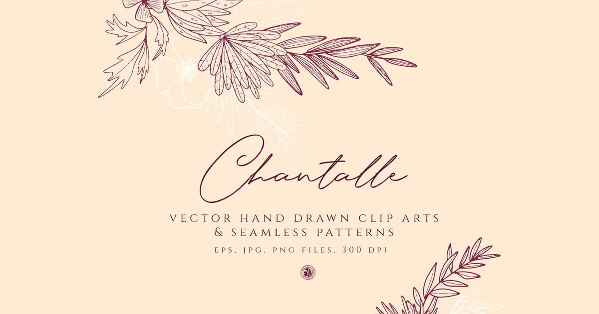 矢量手绘剪贴画＆无缝图案纹理素材 Chantalle Flowers插图