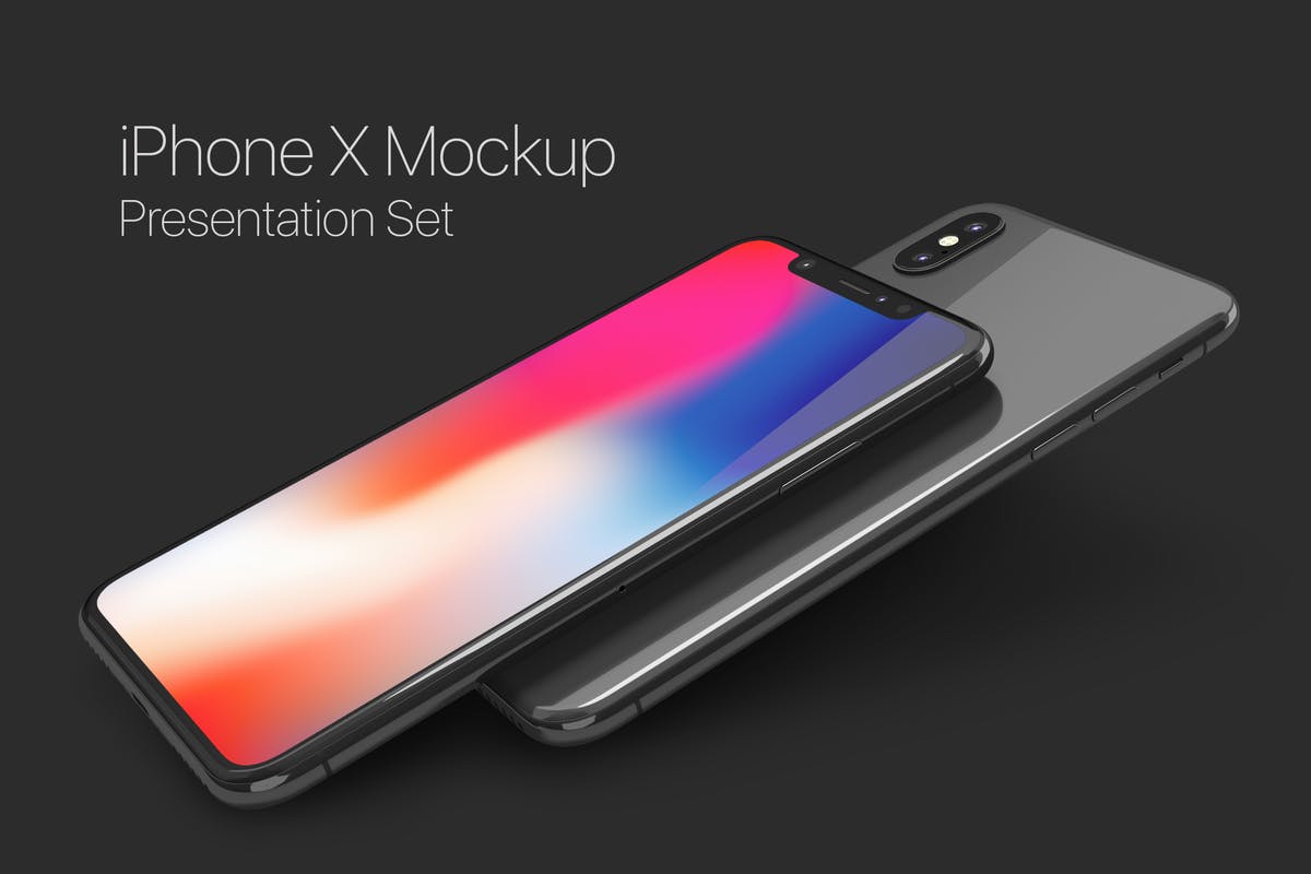 黑色iPhone X设备UI设计展示样机套装 iPhone X Mockup Set插图