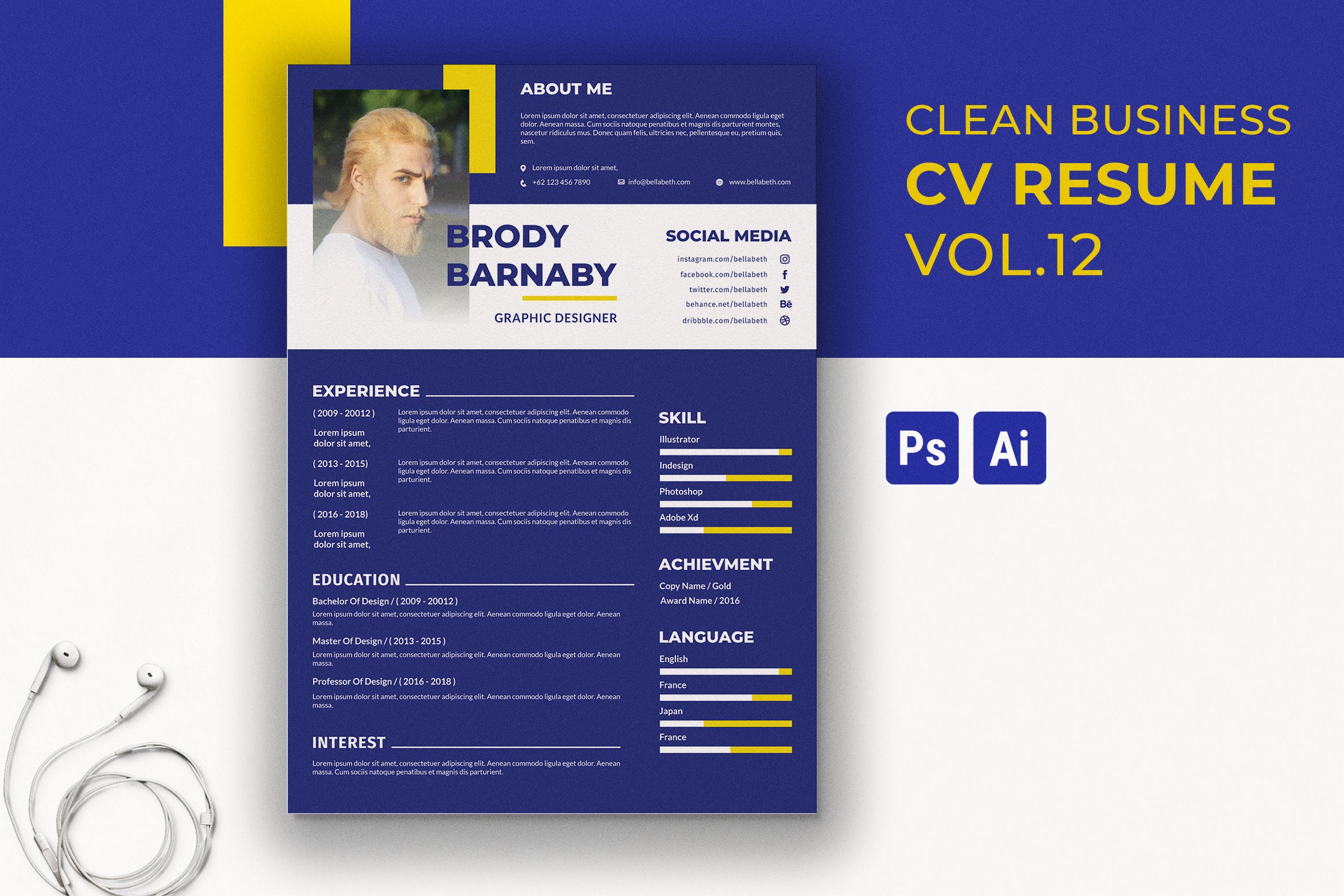 简朴设计风格设计师简历模板v13 Clean Resume Template Vol. 13插图