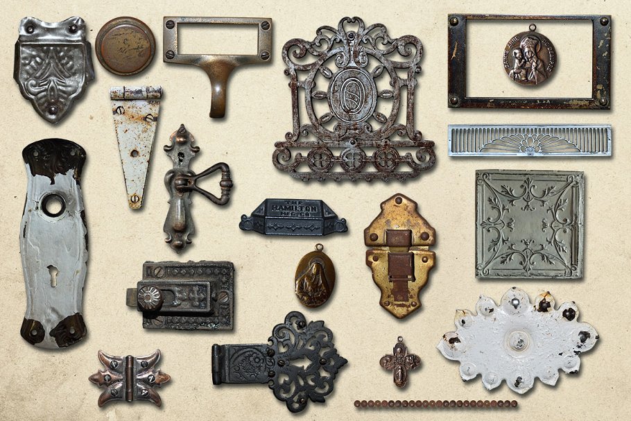 20个复古金属垃圾图标集 vol.3  Vintage Metal Junk Graphics Set 3插图(1)