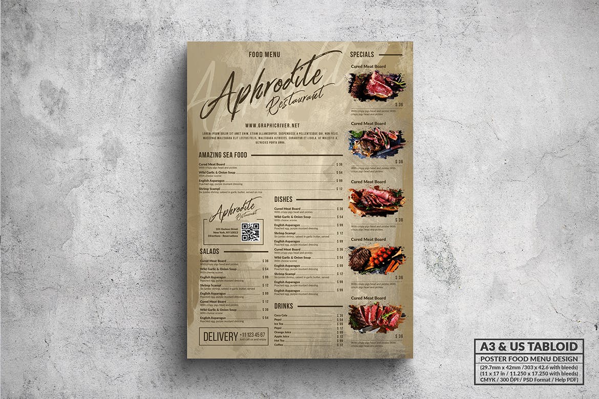 复古设计风格烤肉餐厅菜单海报模板 Vintage Old Food Menu – A3 & US Tabloid Poster插图(2)