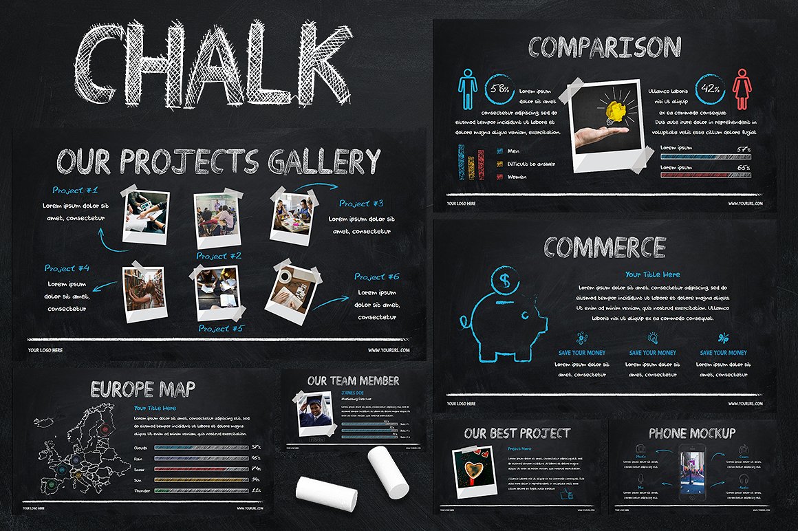 60+独特的粉笔效果PowerPoint演示模板下载Chalk – Powerpoint Template[ppt,pptx]插图