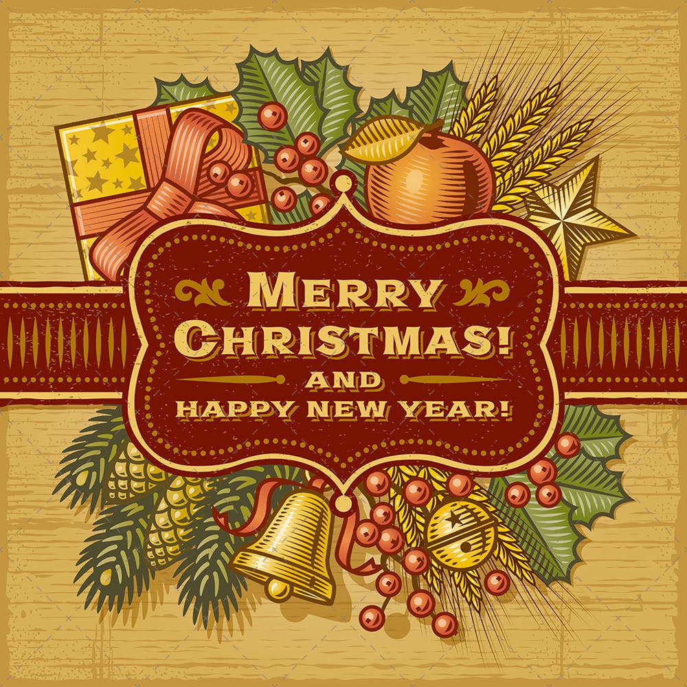 复古设计风格圣诞节贺卡设计模板 Merry Christmas Retro Card插图1