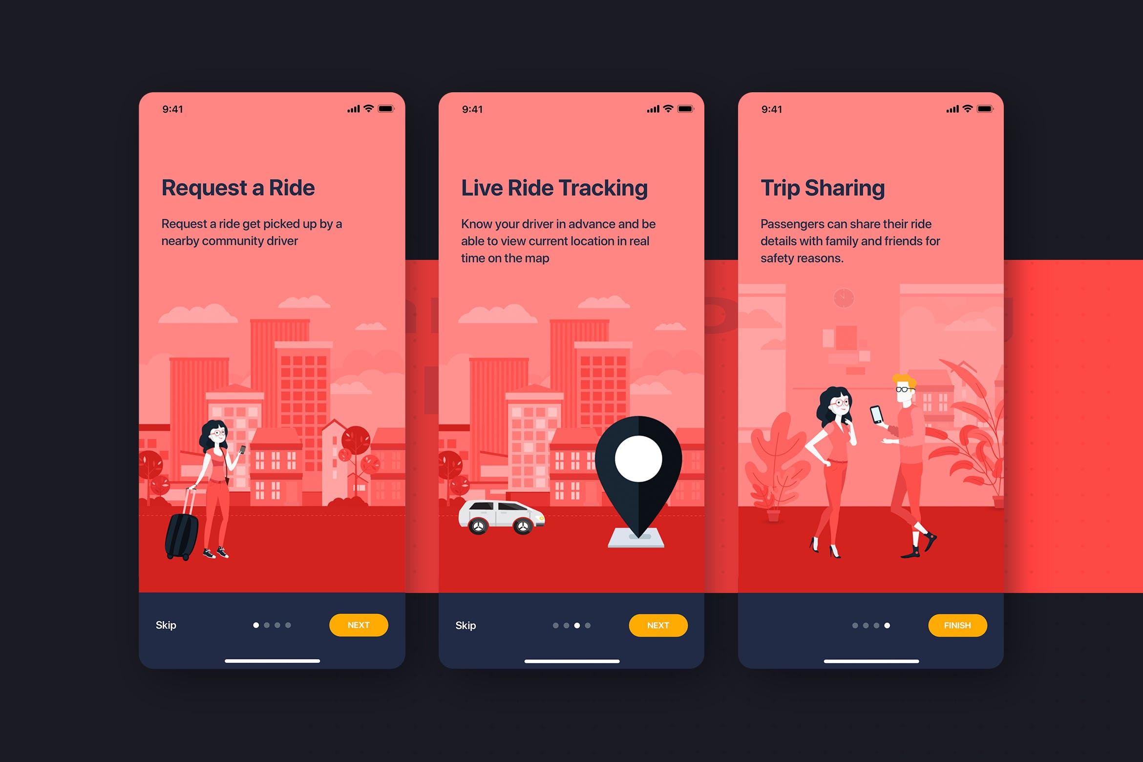 网约车APP应用UI设计之启动页设计模板 Car Booking UI mobile concept – Onboarding插图