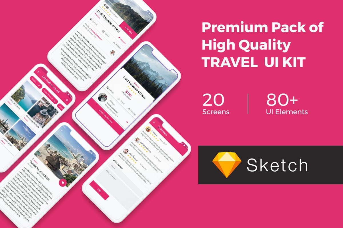 旅游APP应用UI设计套件SKETCH素材 Premium Travel UI KIT for Sketch插图