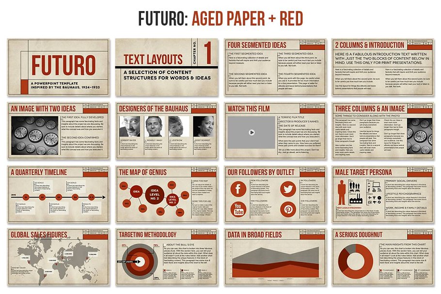 复古建筑风格PPT幻灯片模板 Futuro Bauhaus Powerpoint Templates插图(1)