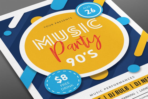 90s年代怀旧音乐派对传单模板 Music Party 90s Flyers插图(3)