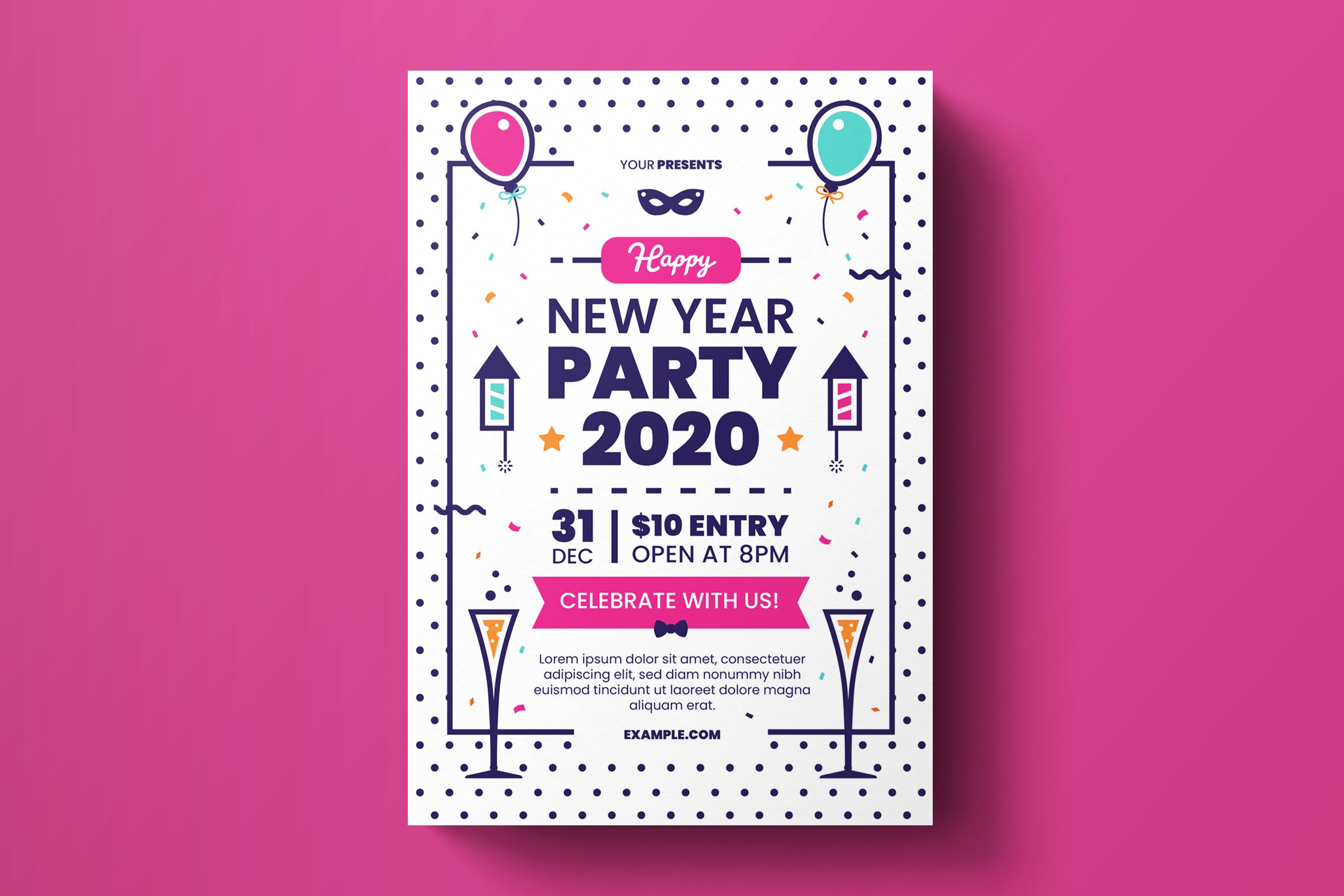 2020年新年庆祝活动海报传单圆点设计模板 New Year Flyer Template插图