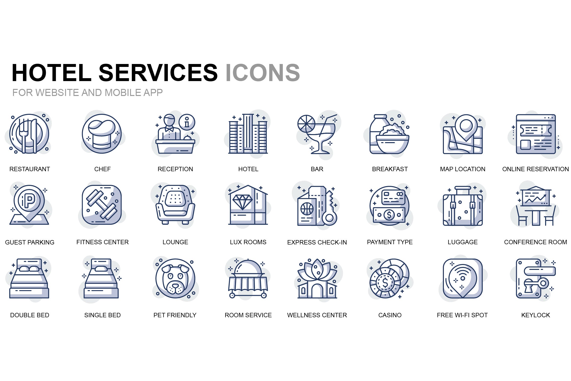 酒店服务主题线性图标矢量图标素材 Hotel Service Thin Line Icons插图