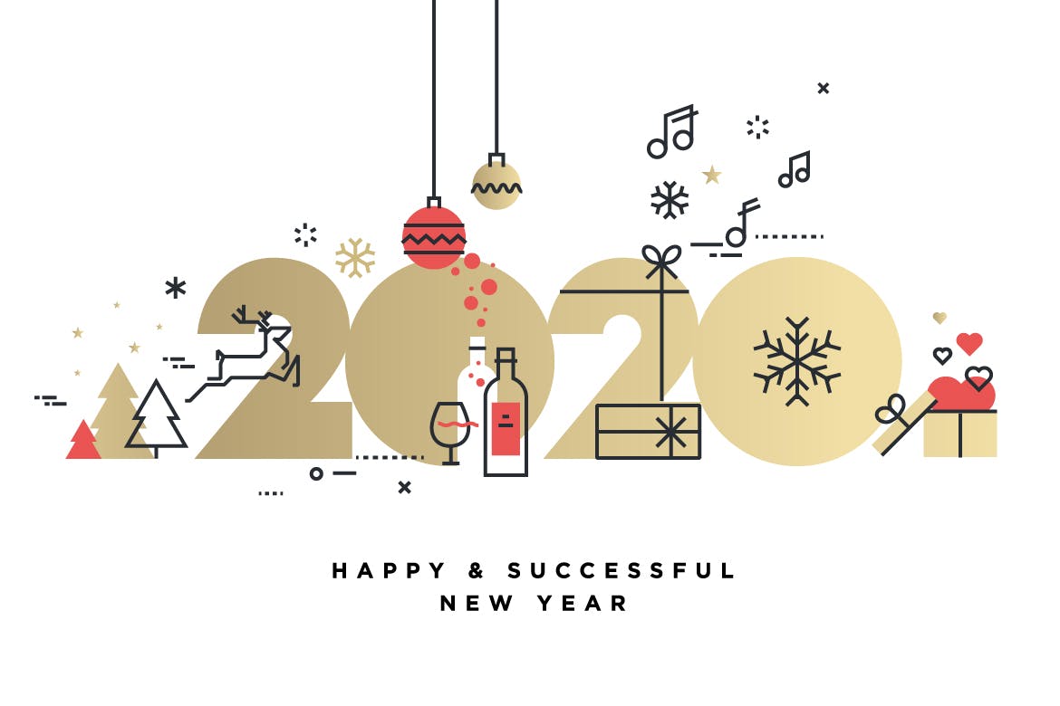 圣诞节&2020年新年主题创意数字矢量插画设计素材v2 Business Happy New Year 2020 greeting card插图1