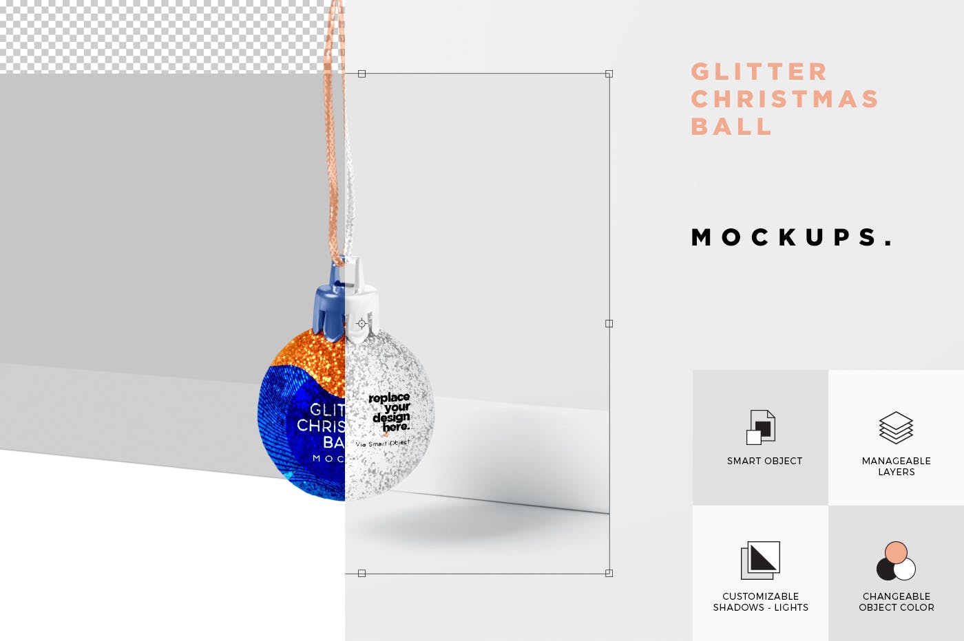 闪闪发光圣诞装饰球样机模板 Glitter Christmas Ball Mockup插图(5)