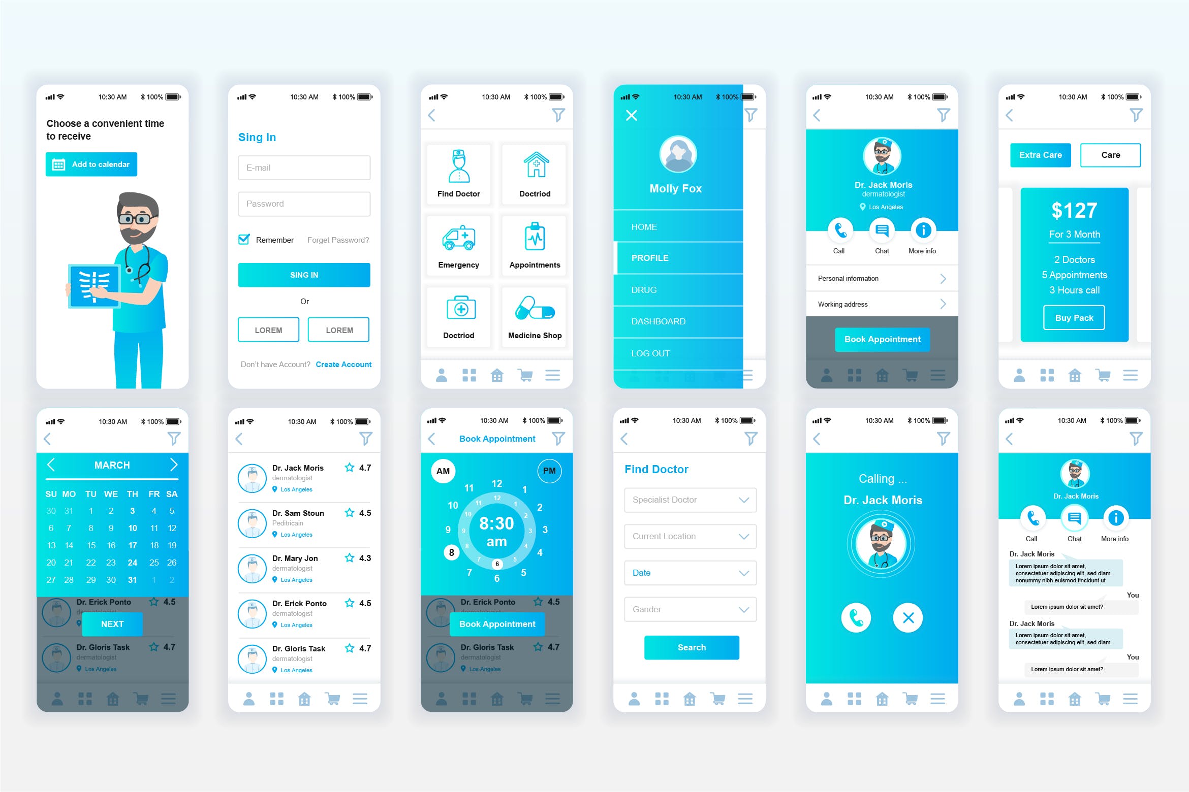 科室医生预约挂号APP用户交互界面设计UI套件 Medicine Mobile App UX and UI Kit插图