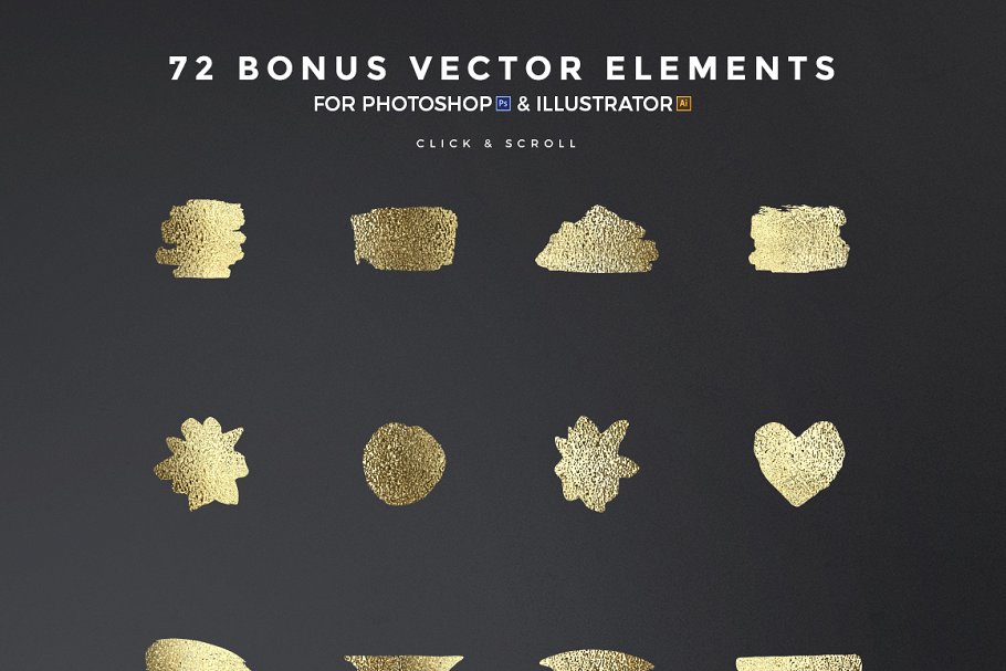 300+金光闪闪金箔图层样式 300+ Gold Glitter Foil Styles插图15