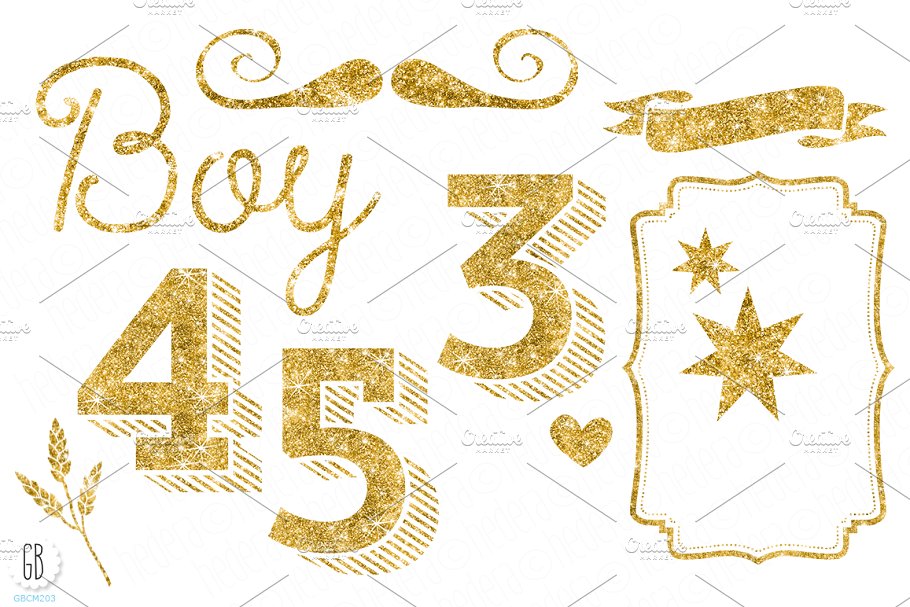 金箔贺卡设计元素素材集 DIY birthday card set, baby boy插图(2)
