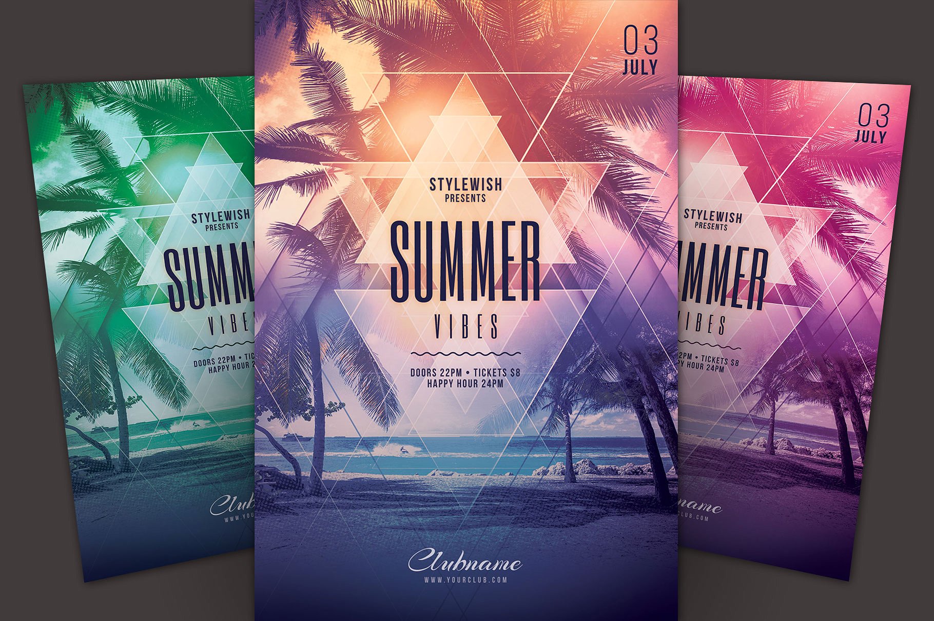 夏季热带海滩活动海报传单模板 Summer Vibes Flyer Template插图