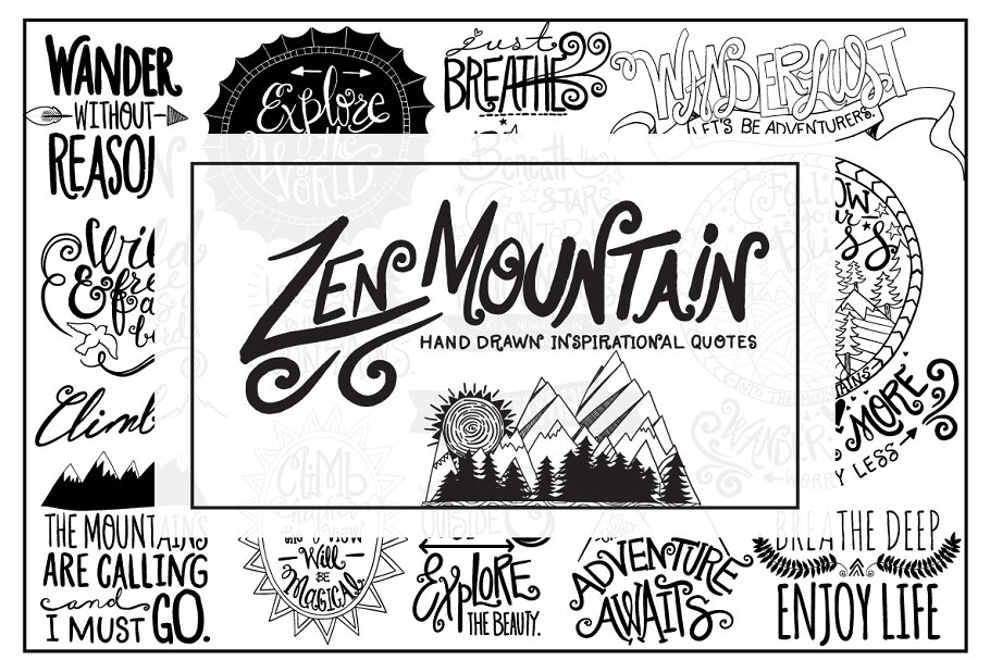 山脉元素手绘字母插画素材 Mountain Hand-Drawn Lettering插图