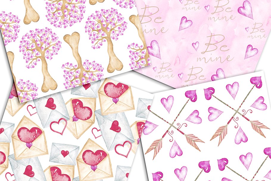 情人节元素纸张图案素材 Valentine’s Day Digital Paper Pack插图(3)