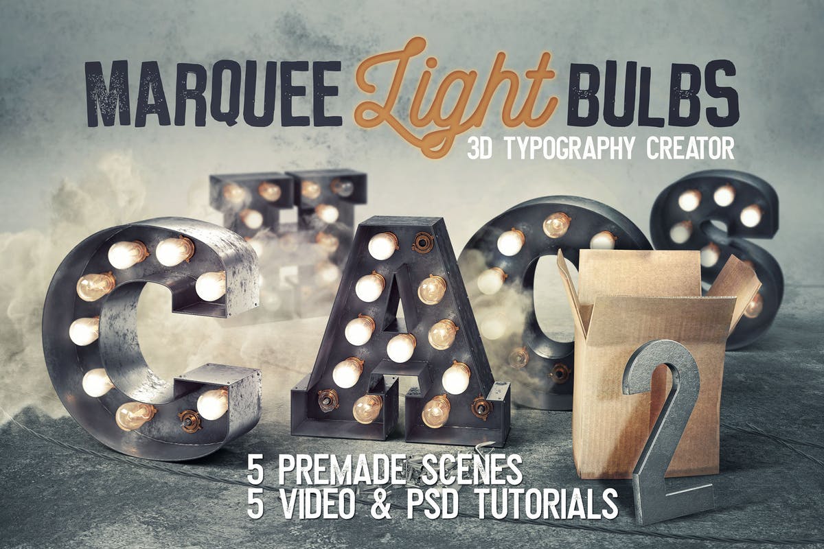 大帐篷灯泡装饰金属字体场景模板18 Marquee Light Bulbs Chaos 18 – Scenes & Tutorials插图