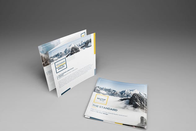 方形三折页宣传册机 Square Trifold Brochure Mockups插图(3)