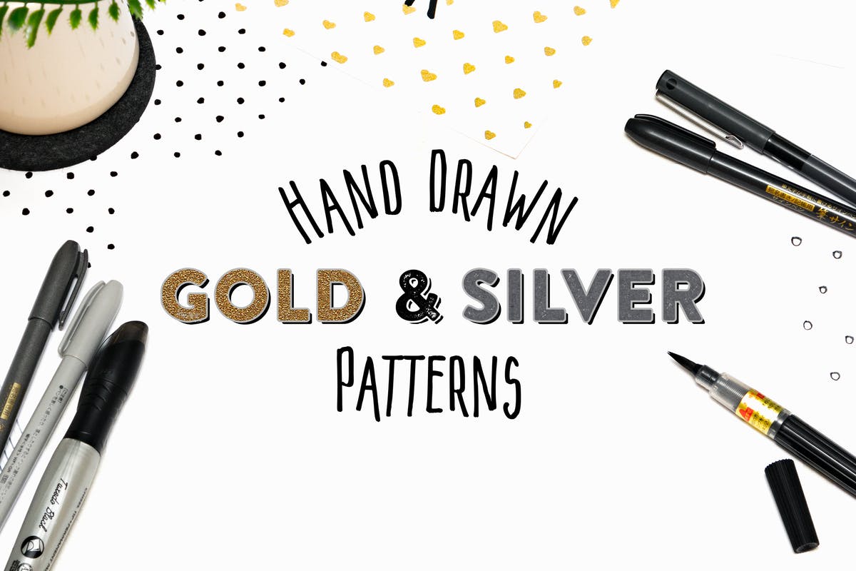 15款手绘金色&银色图案纹理 15 Hand Drawn Gold & Silver Patterns插图