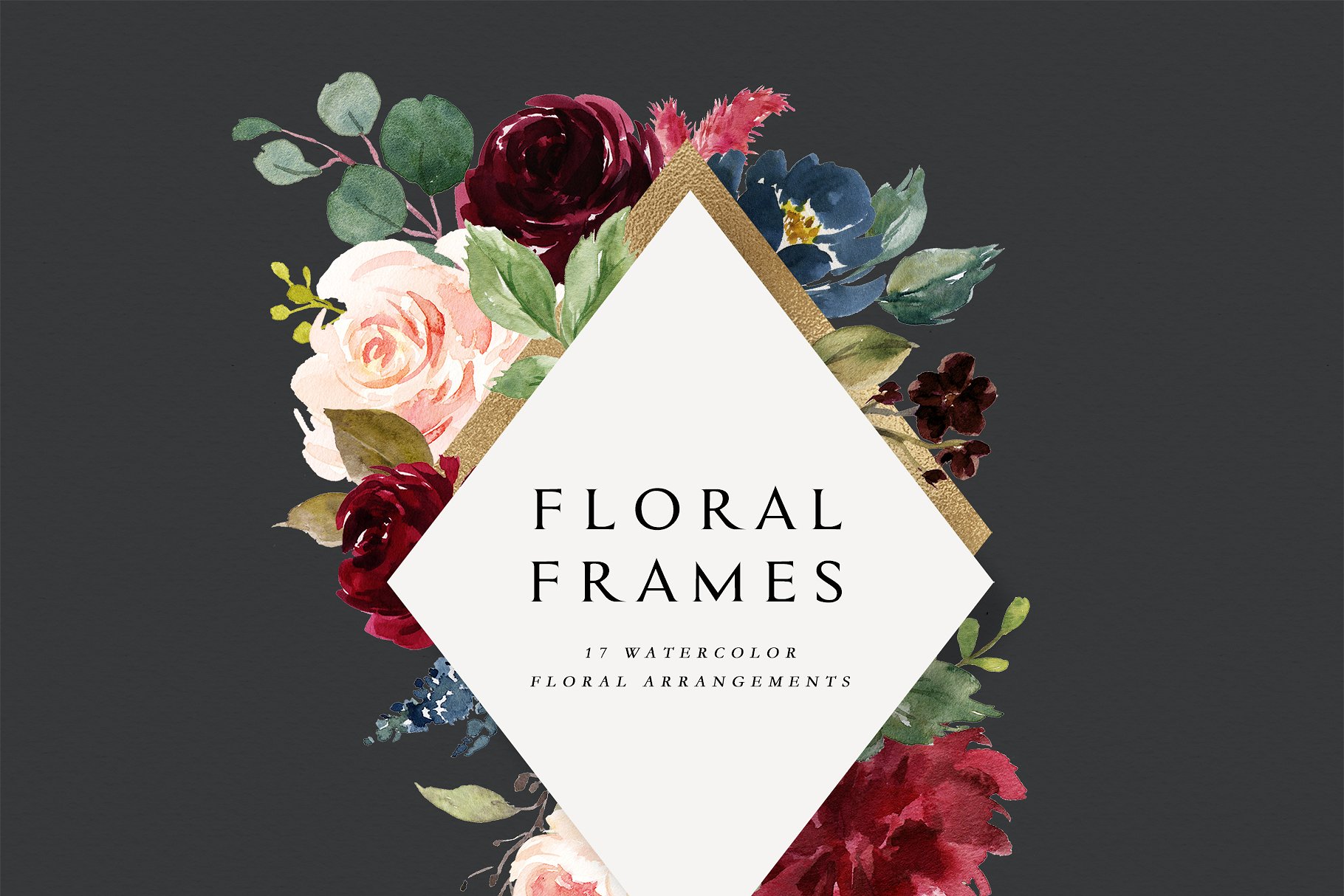 极力推荐：水彩花卉素材 Burgundy&Navy Floral Graphic Set [1.63GB]插图4