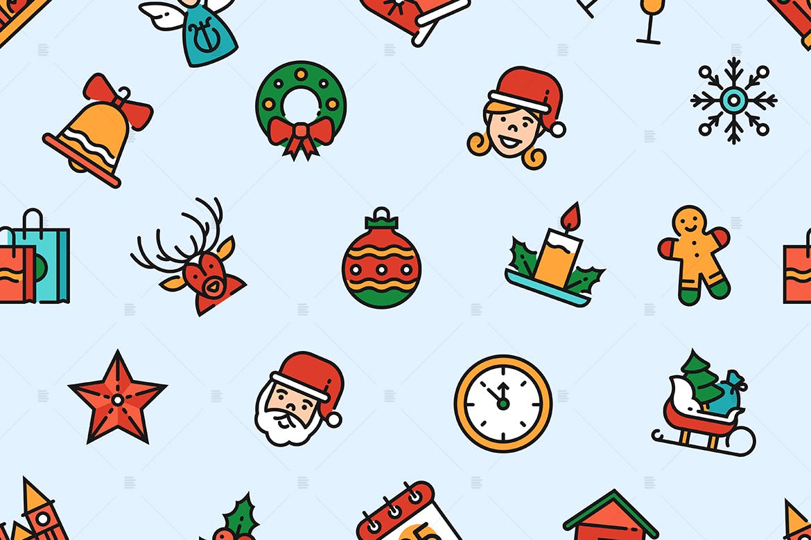 圣诞节主题图标无缝图案纹理矢量背景 Christmas linear symbols seamless pattern插图