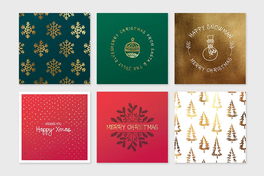 圣诞节贺卡模板+元素合集 Christmas Square Cards + Bonus插图2