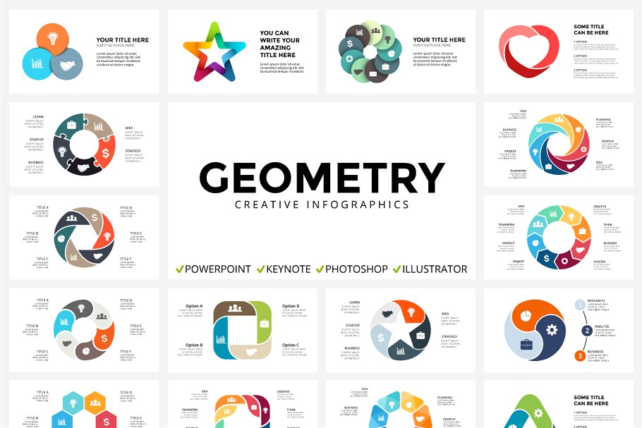 123张信息图表几何图形幻灯片模板 GEOMETRY – 123 Unique Slides插图