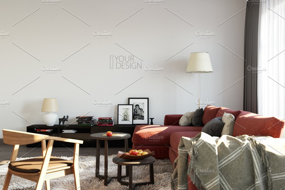 客厅卧室墙纸&相框画框样机模板合集 Interior Wall & Frames Mockup – 2插图(6)